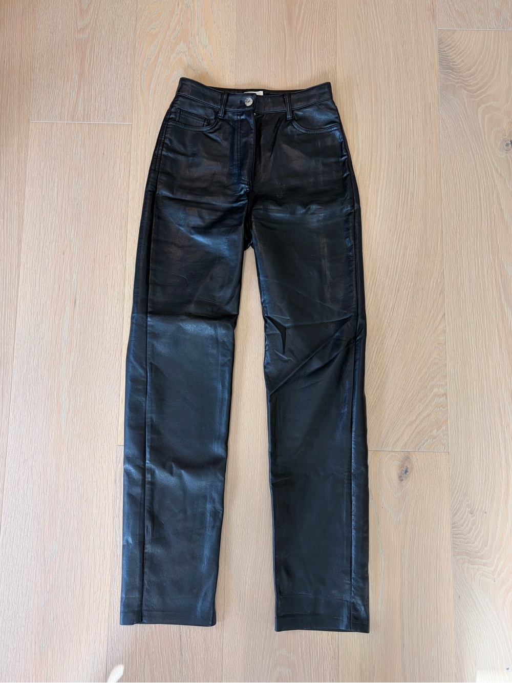 Wilfred Aritzia Melina Black Leather Straight-Leg Pants